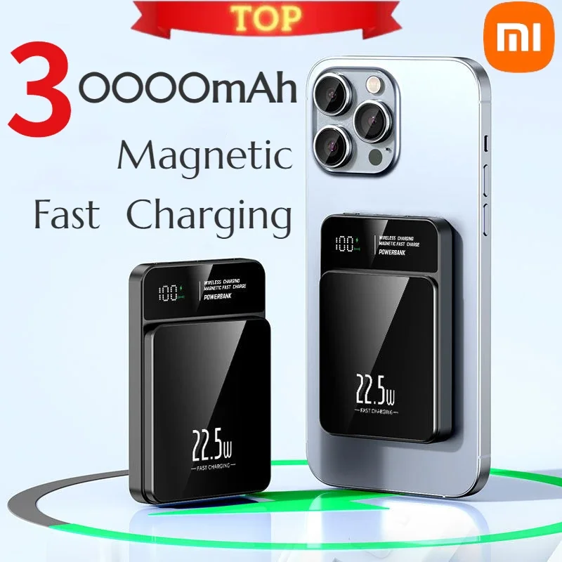 PowerBank 2 in1 30000mAh Magnetic Qi Wireless Charger Power Bank 22.5W Mini Powerbank For iPhone Samsung Huawei Fast Charging