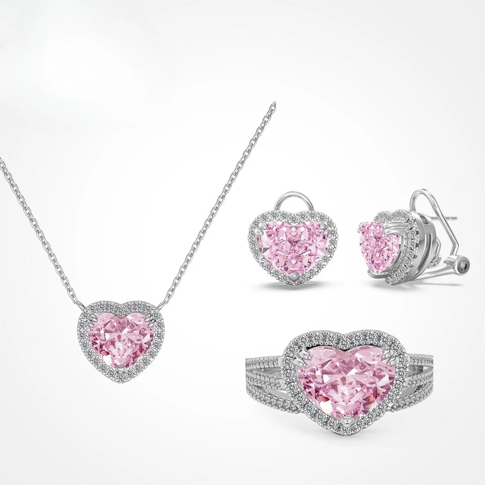 

New S925 silver ring earrings for female niche, light luxury, love heart, 3-carat ice flower cut super sparkling bracelet