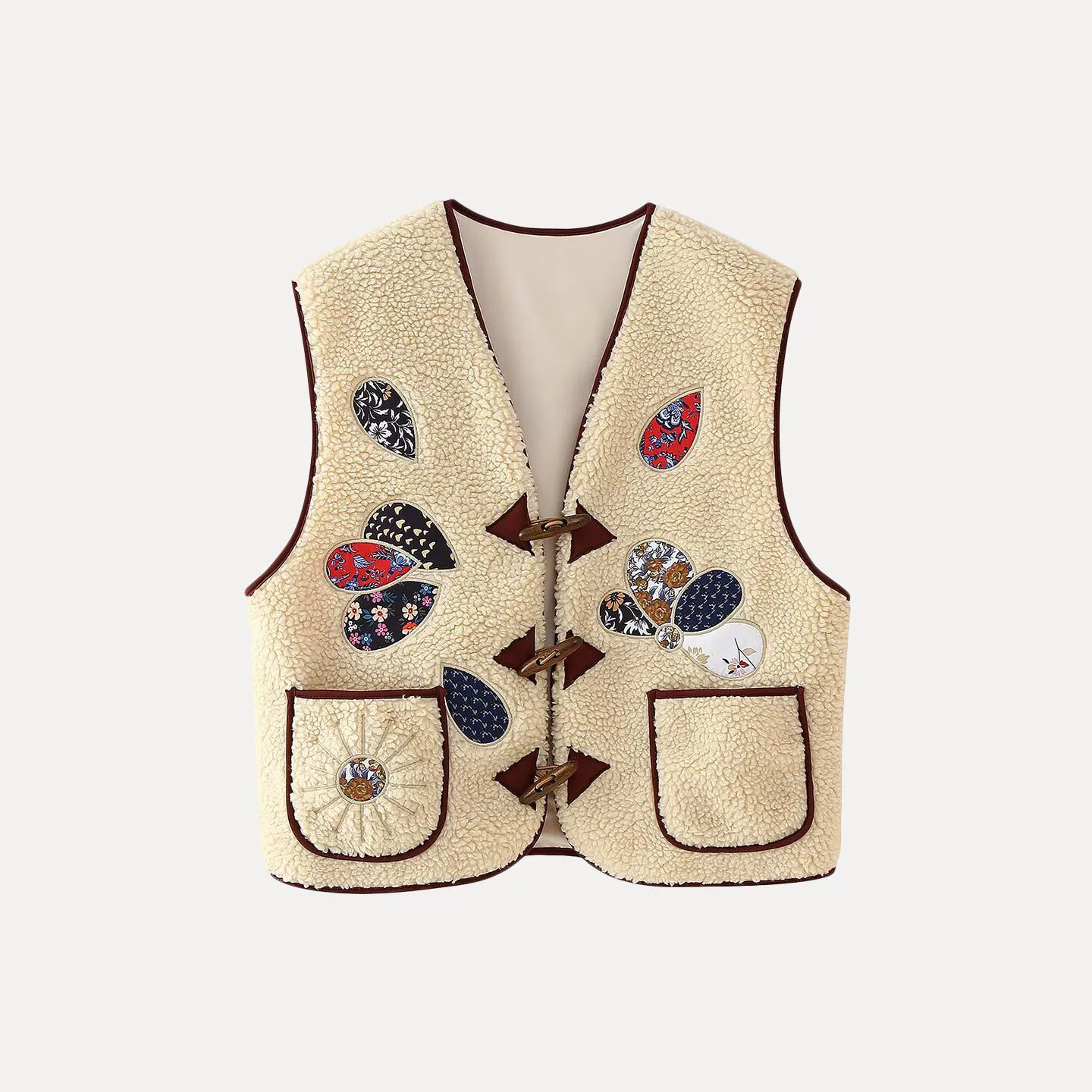 Women's Faionable Versatile Lamb Fur Vest Patchwork Embroidery Sweet Sle Commute V-ne Single Button Closure  Color