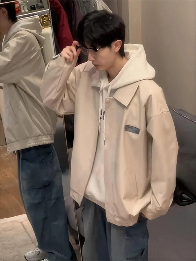 

Beige Leather Jaet Men's Autumn Faion High-End Pilot Jaet ort American Baseball Sle Youth Vitali Straight Leg pe