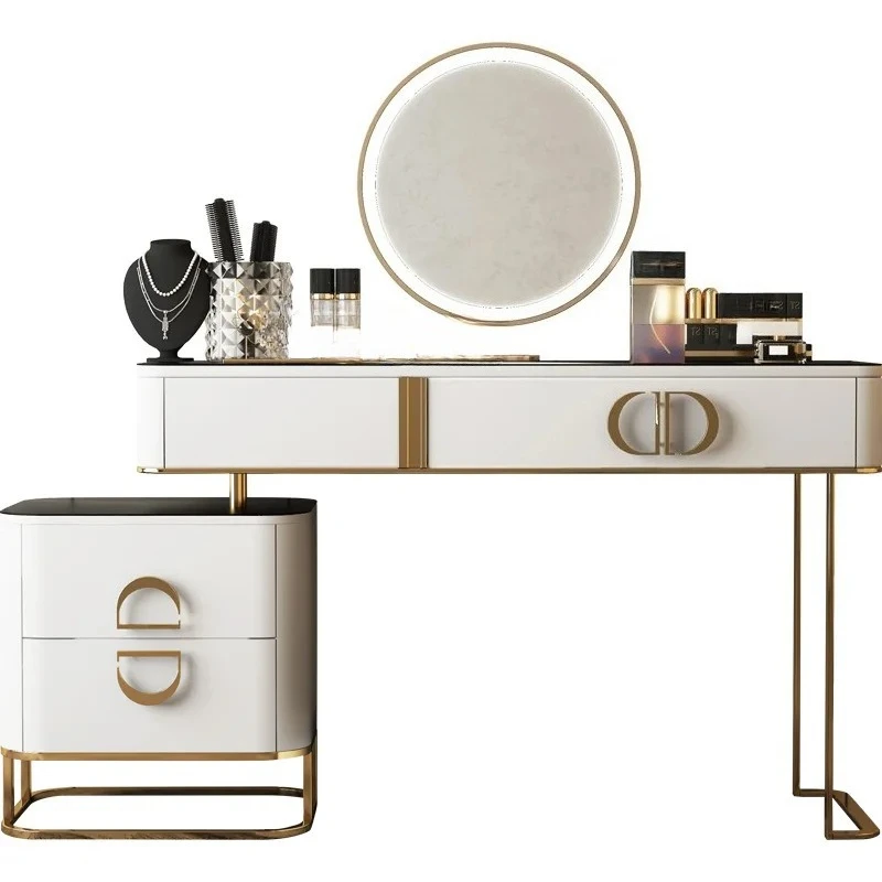 

Light luxury minimalist with bedside table dresser writing table Modern simple bedroom slate high-end Muse makeup table