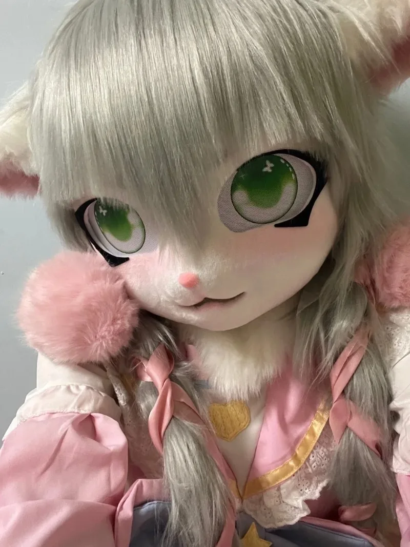 Fursuit cabeza Kigurumi Kig máscara peluda disfraz Cosplay pata cola Comiket cabeza peluda conejo muñeca Animal Cosplay disfraz chico regalo