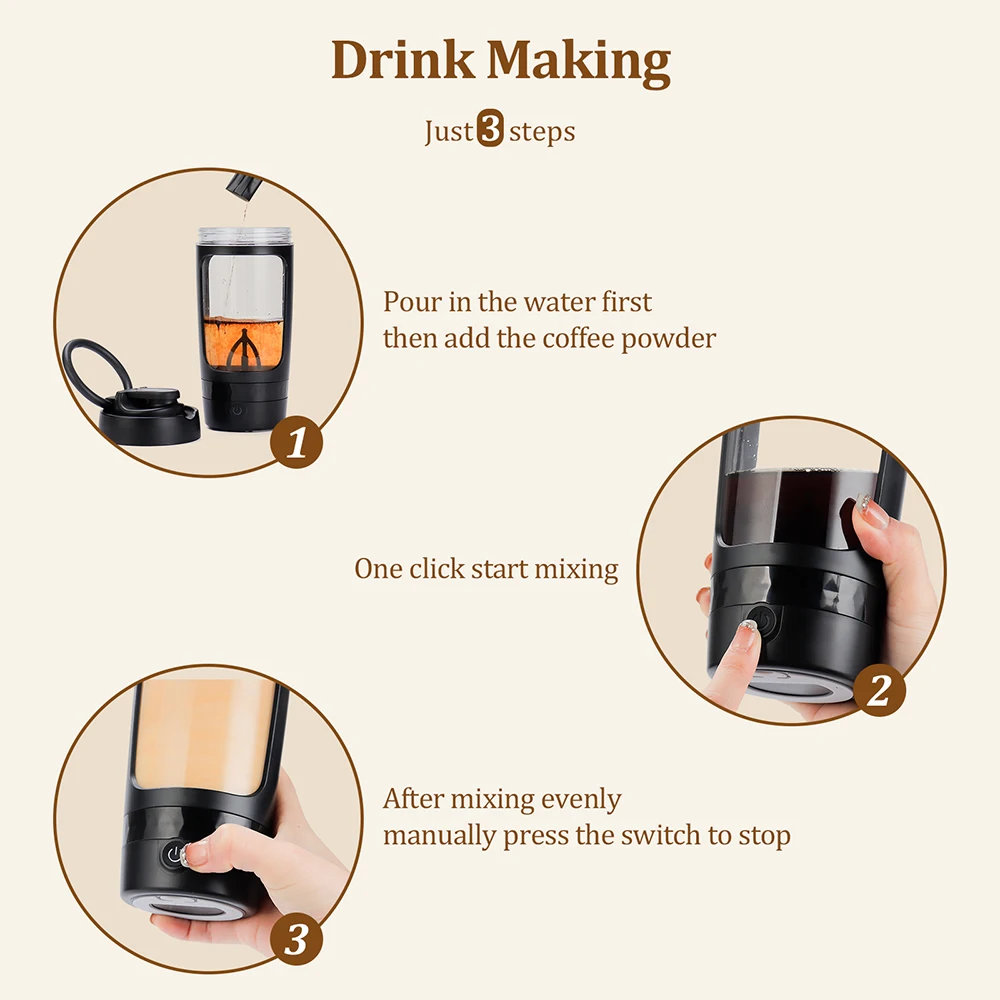 630ml Electric Protein Shaker Bottle and Portable Automatic Blender