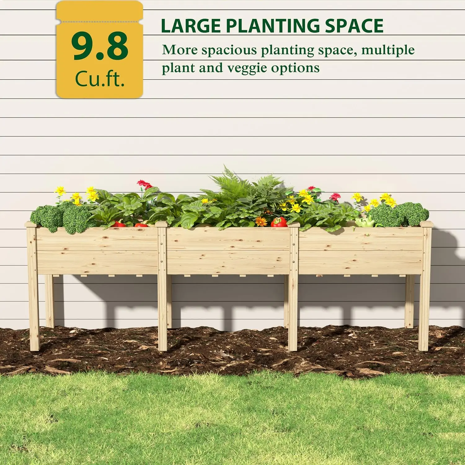 96''L x 24''W x 30''H Outdoor Cedar Garden Bed, 2x8 FT Raised Garden Bed with 9 Drainage Holes & 8 Legs, Elevated Planter Boxes