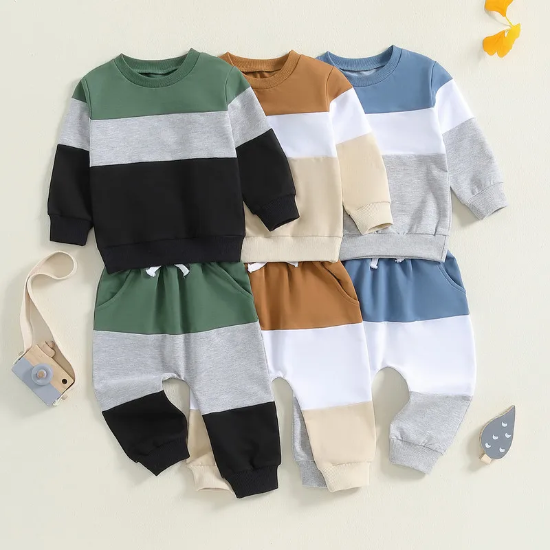 RUEWEY 0 to 3 Years Baby Boy 2Pcs Pant Sets Spring Autumn Clothes Long Sleeve Contrast Color Sweatshirt and Pants Baby Clothing