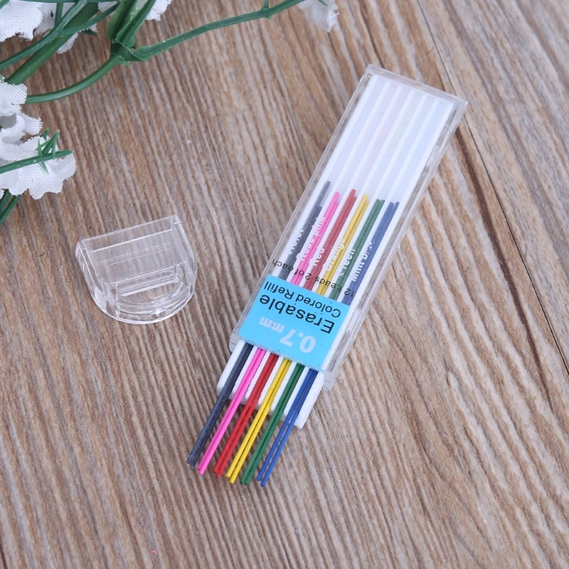 1 Box 0.7mm Colored Mechanical Pencil Refill Erasable Student Stationary