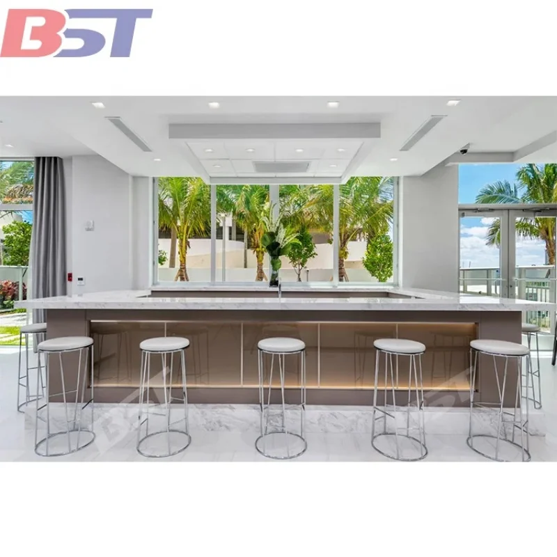 custom.Luxury Design U Shape Home Bar Furniture Artificial Counter Top Wood Commercial Wine Bar Coffee Bar