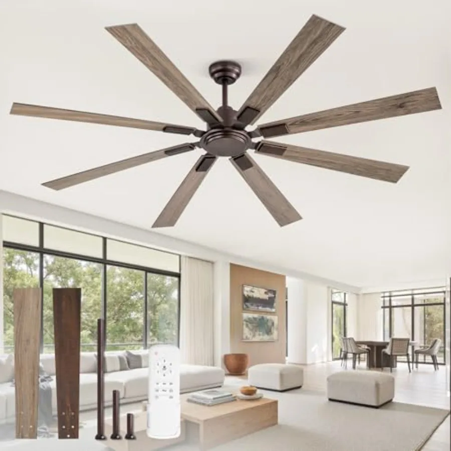 Indoor/Outdoor farmhouse ceiling fan, oil rubbed bronze, 72 inch, no light, 6-speed reversible quiet DC motor, dual finish blad