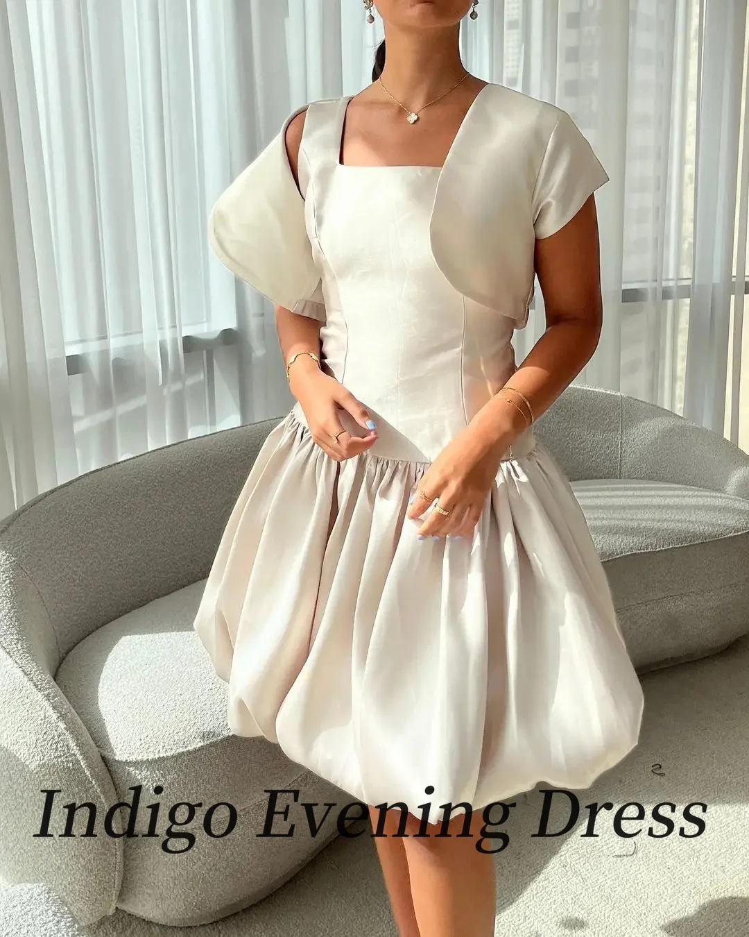 Indigo New Evening Dresses Short Coat Square Neck Knee-Length Women Formal Occasion Party Mini Dress فساتين السهرة Customized