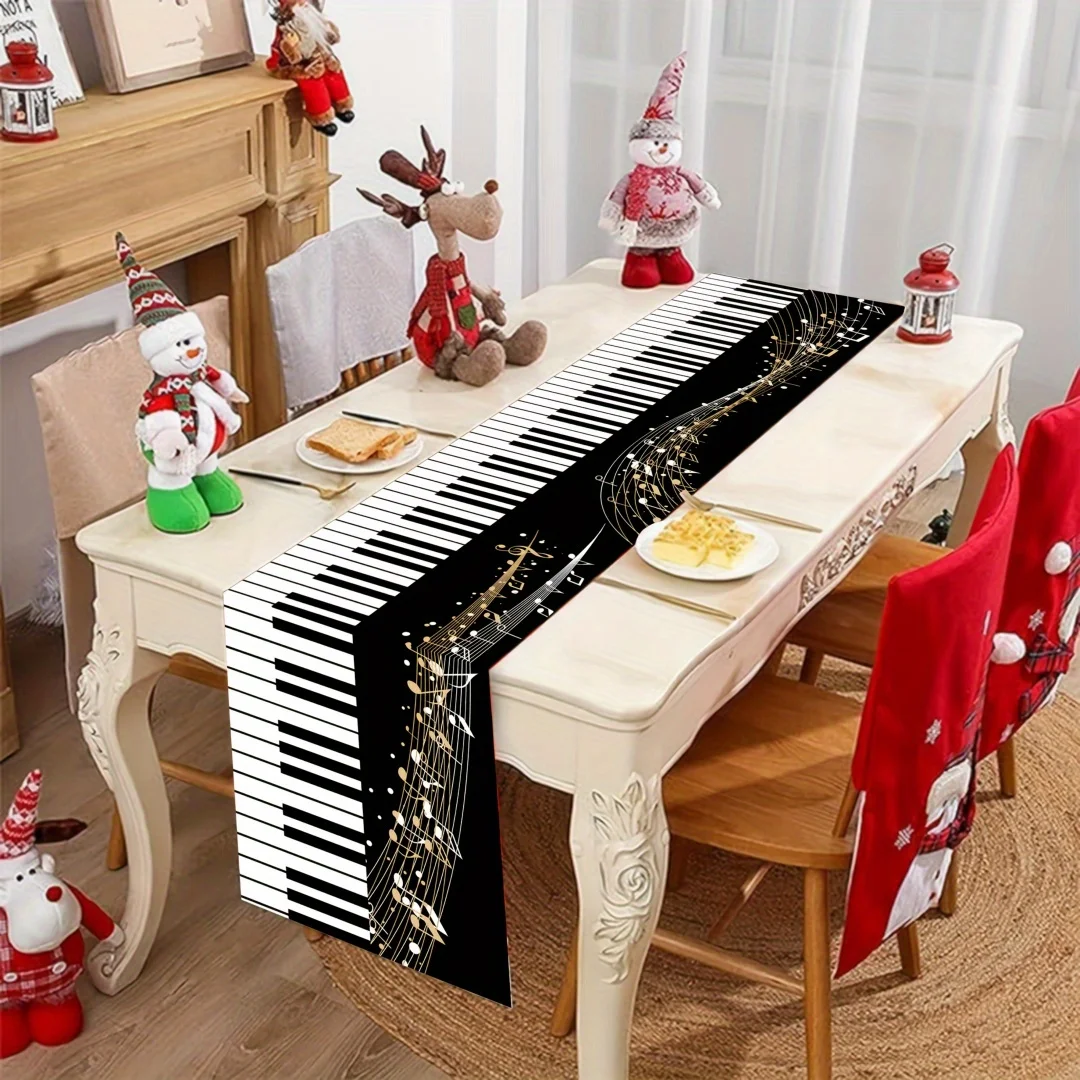Piano Keys Printed Polyester Table Runner, Washable Music Art Decor for Home Kitchen Dining Holiday Party Festival Supplies