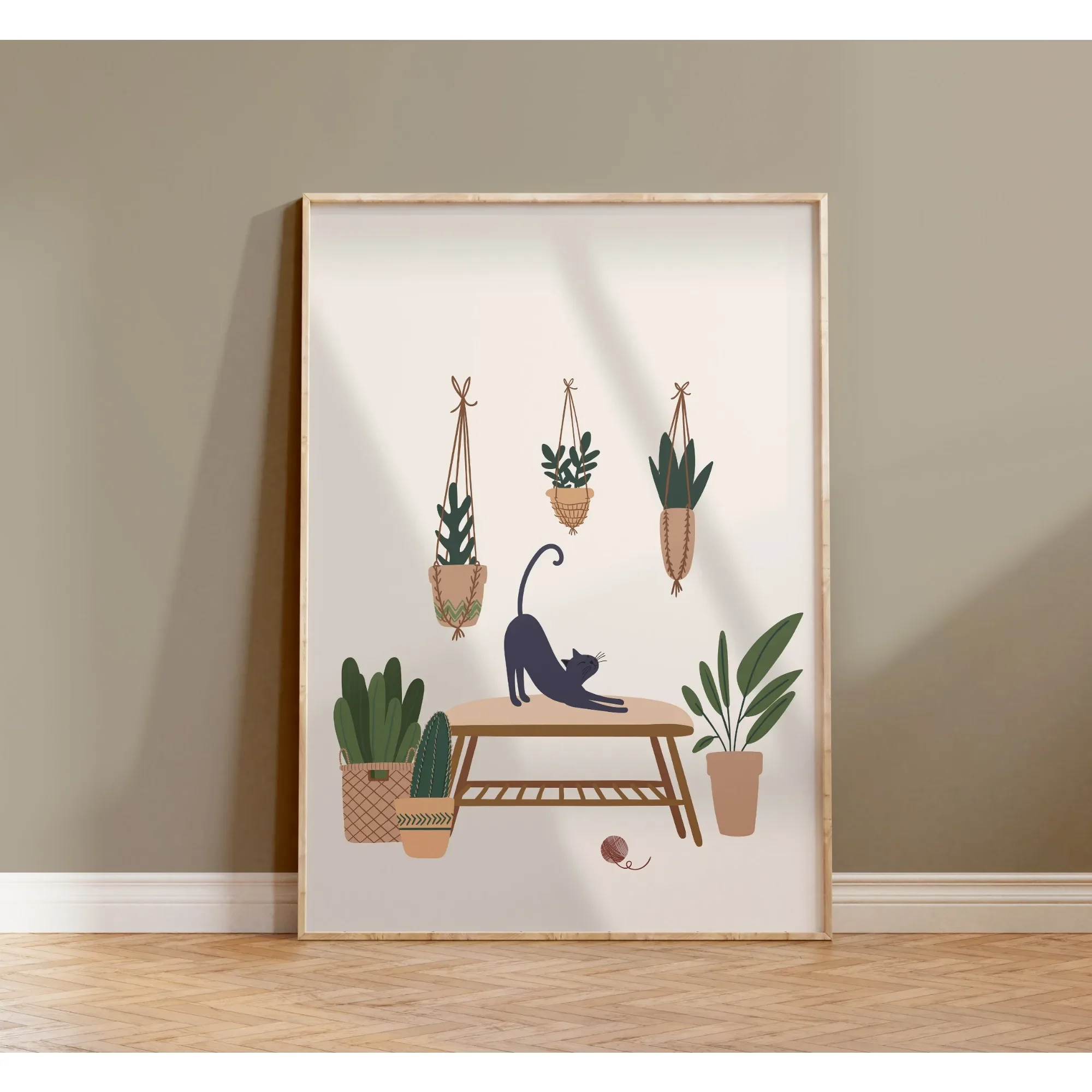 Watercolor Botanical Animal Poster Wall Art Boho Plant and Cat Artwork Cute Kitty Canvas Painting Home Decor Pet Lover Gift