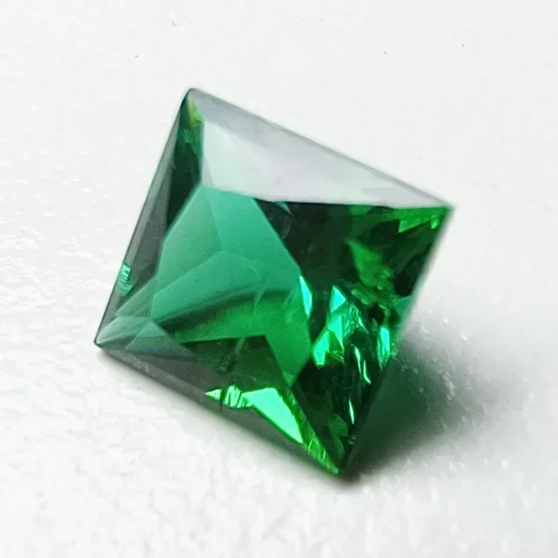 Lab Grown Zambian Emeralds Princess Cut Hydrothermal Hand Cutting with Cracks Inclusions Inside Selectable AGL Certificate