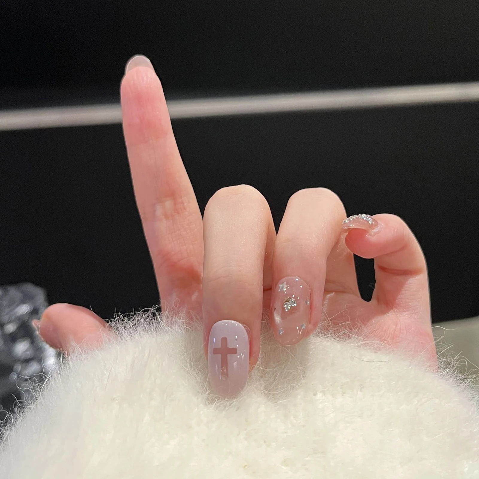 Faux ongles ovales courts en verre œil de chat, avec strass croisés, à pression brillante, pour fête, mariage, usage quotidien, 10 pièces