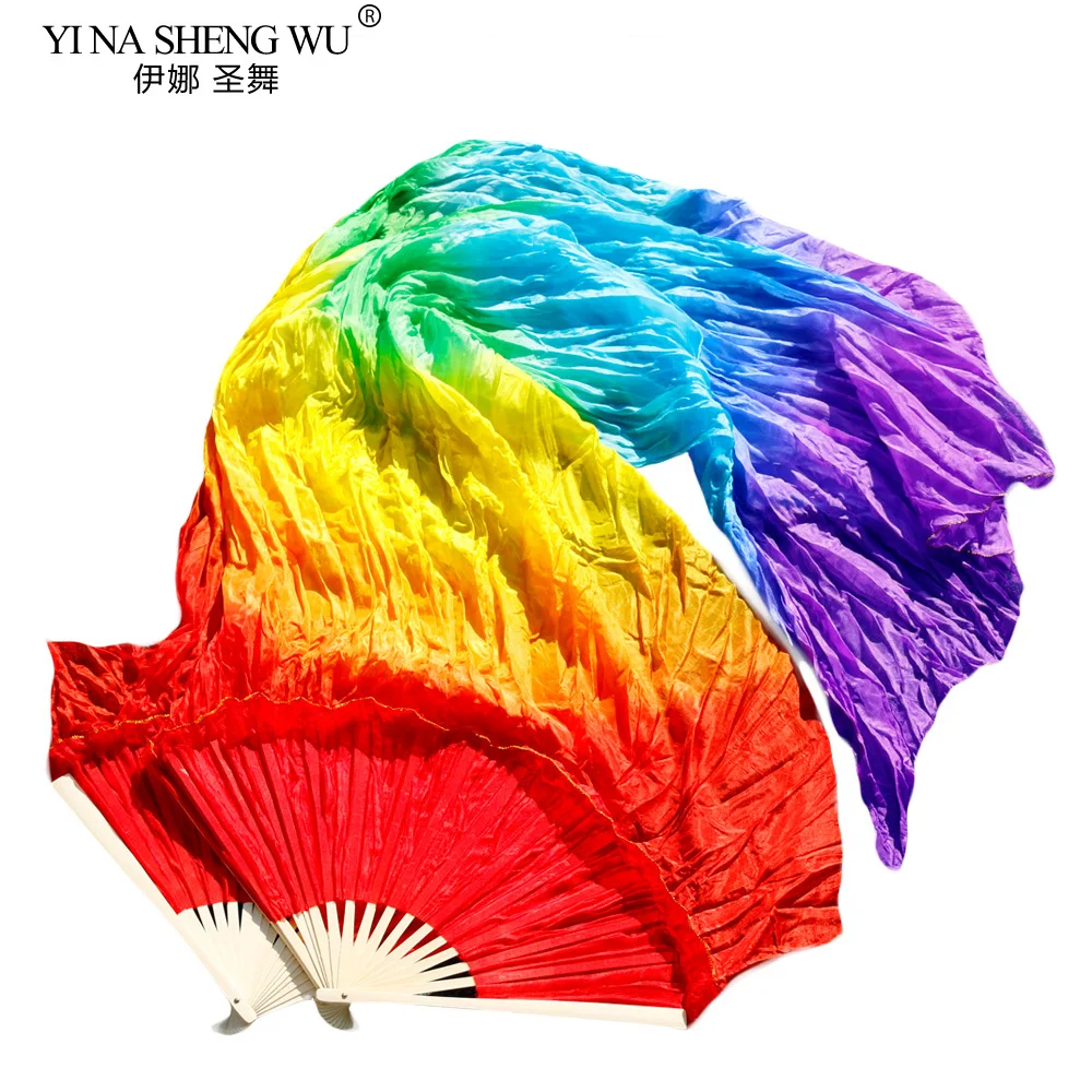 100% الحرير مراوح الرقص الشرقي اليدوية الحرير الرقص المشجعين اليسار + اليمين الأحمر + البرتقالي + الأصفر + الأخضر + الفيروز + الأزرق الملكي + الأرجواني 180*90 سم #1
