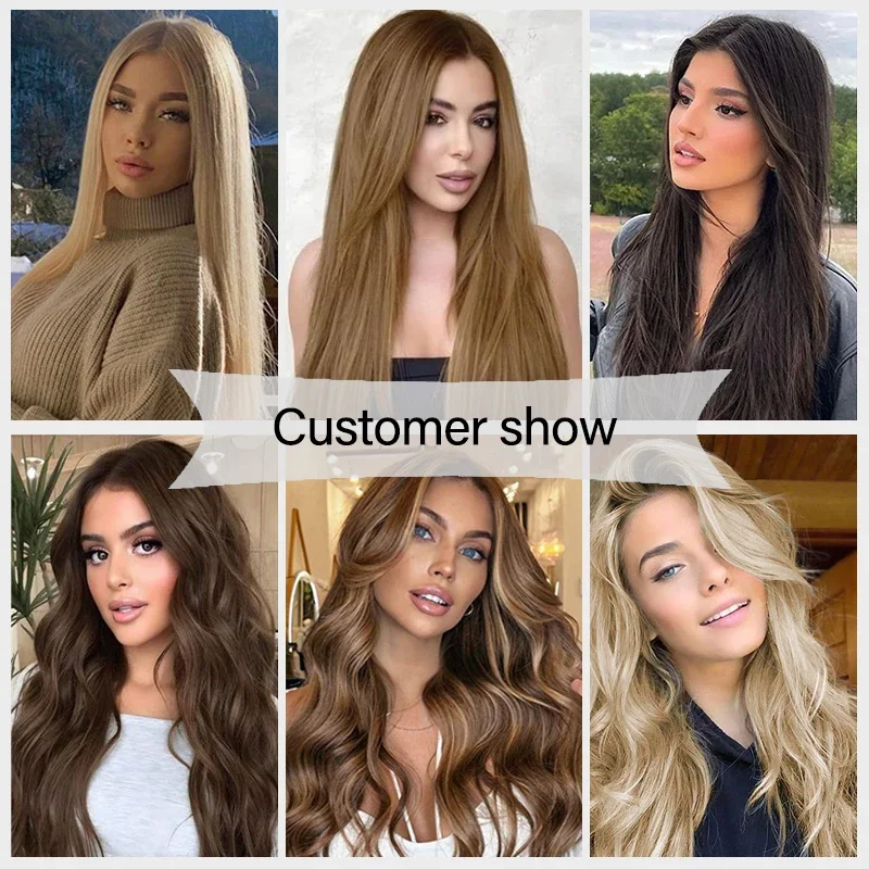 Longo Clipe Reto Em Extensões De Cabelo Para Mulheres, Pedaços De Cabelo Sintético, Clipe Ondulado Natural, Pedaços De Cabelo Grosso Falso, 16 Clipes, 22in, 7 Pçs/Set