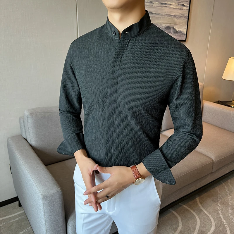 Chinesischen Stil Stehkragen Langarm-shirt Männer Sommer Atmungsaktive Schaum Gaze Casual Business Kleid Shirts Sozialen Büro Tops