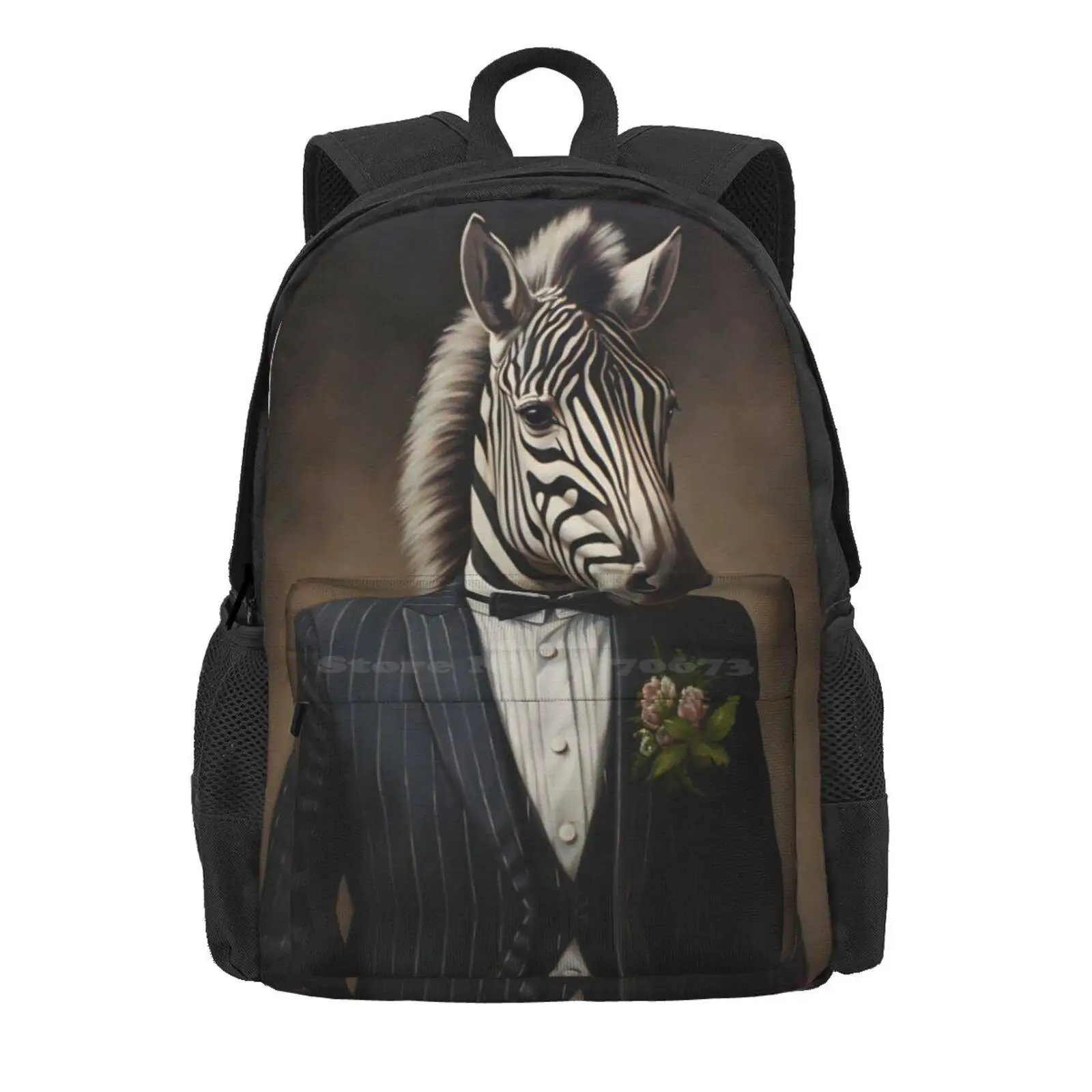 Zebra Portrait Dapper Animal Art Hot Sale Schoolbag Backpack Fashion Bags Zebras Striped Animal Striped Creature Costume Zebra