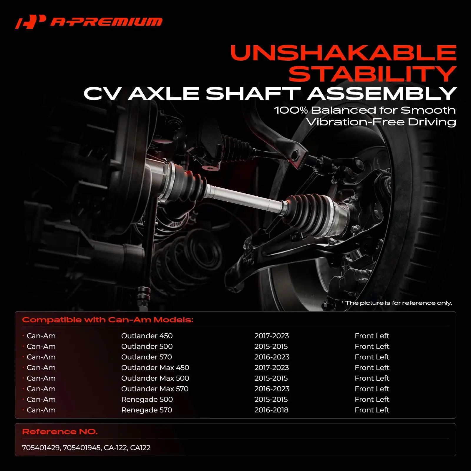 A-Premium Front Driver Side CV Axle Assembly for Can-Am Renegade 500 2015 Renegade 570 2016-2018 Outlander 450 2017-2023