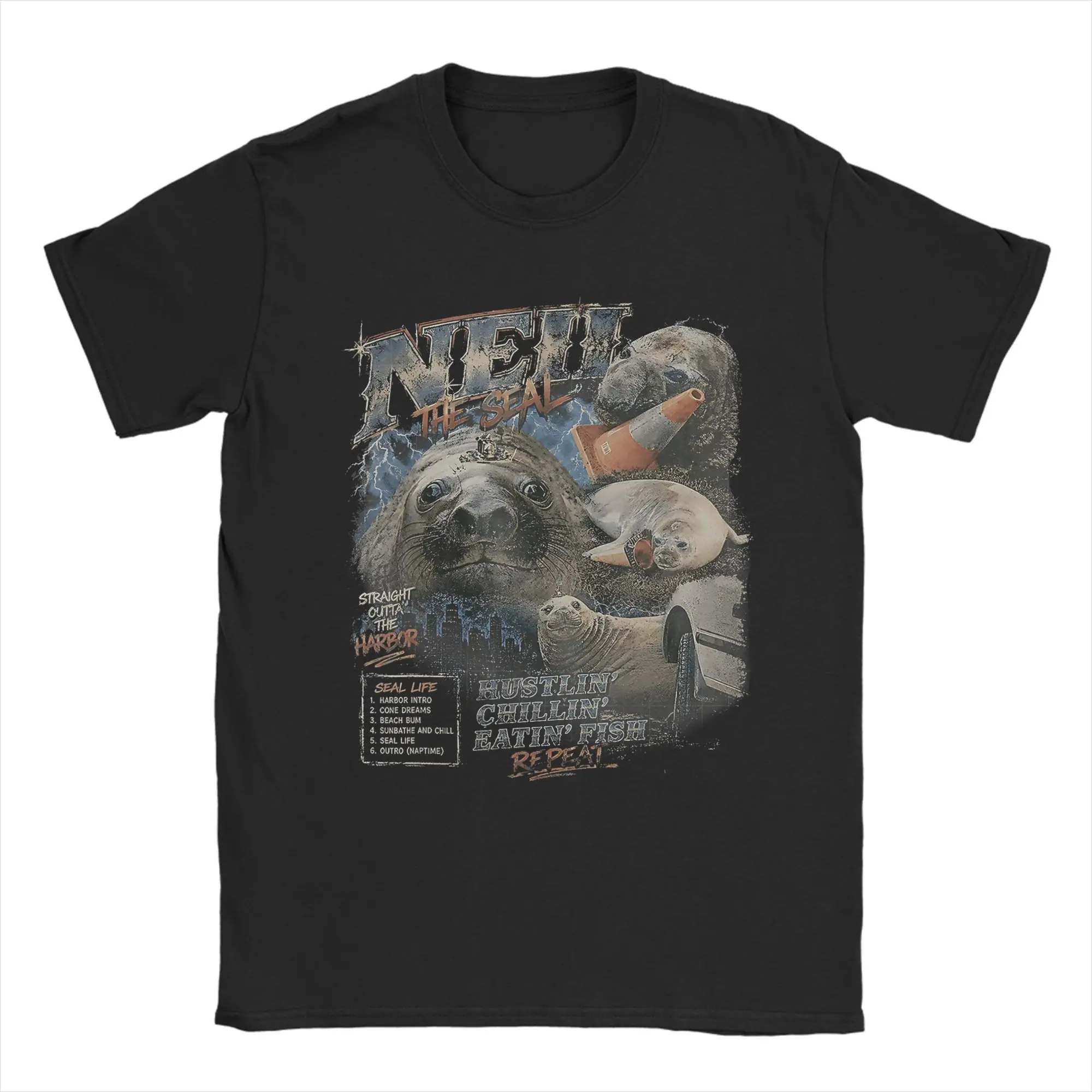 Neil The Seal Tasmania Funny Traffic Cone T Shirt Men's  Cotton Novelty T-Shirts Round Neck  Tees Short Sleeve Clothes Plus Size
