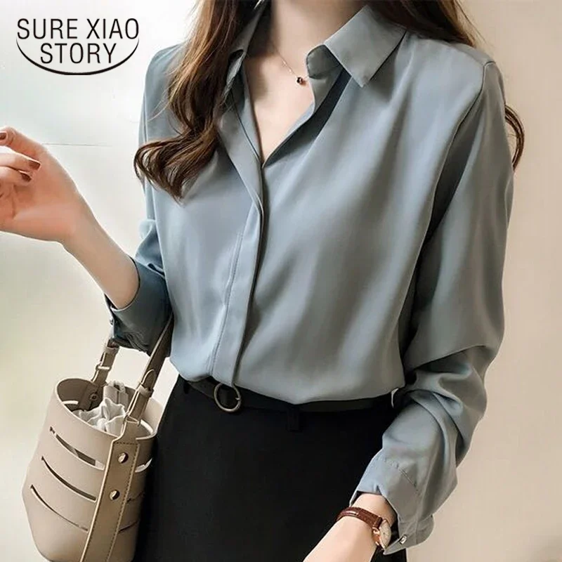 Spring Women New Fashion Blouses Solid Color Female Clothes Loose Shirt Long Sleeve Blouse Simple OL Feminine Blusa 1181 40