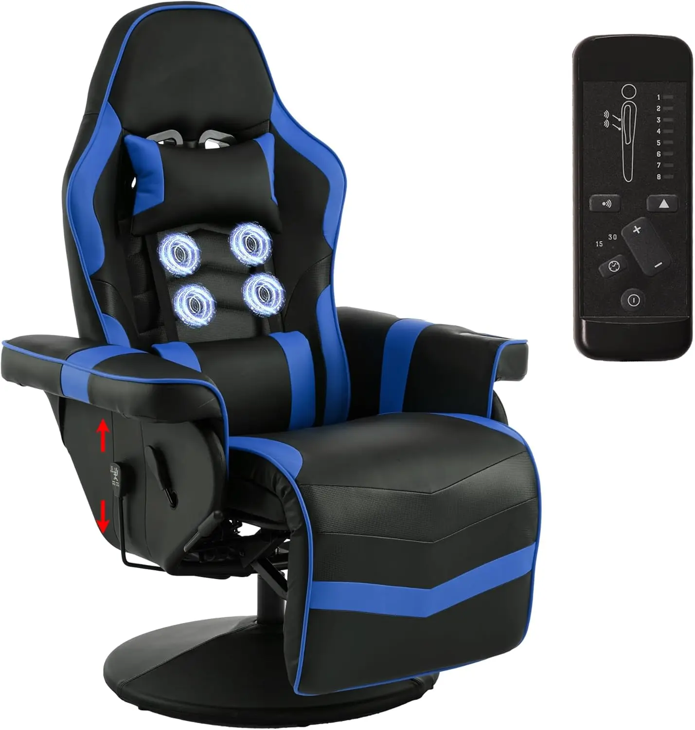 Massage Gaming Chair for Adults, Heavy Duty Reclining Office Chair with Footrest, Adjustable Backrest and Cup Holder, Black Blue