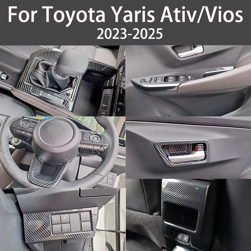 

For Toyota Yaris Ativ Vios 2023-2025 Carbon Fiber Grain Steering wheel trim Gear Shift Panel Window Lift Switch Decorative Cover