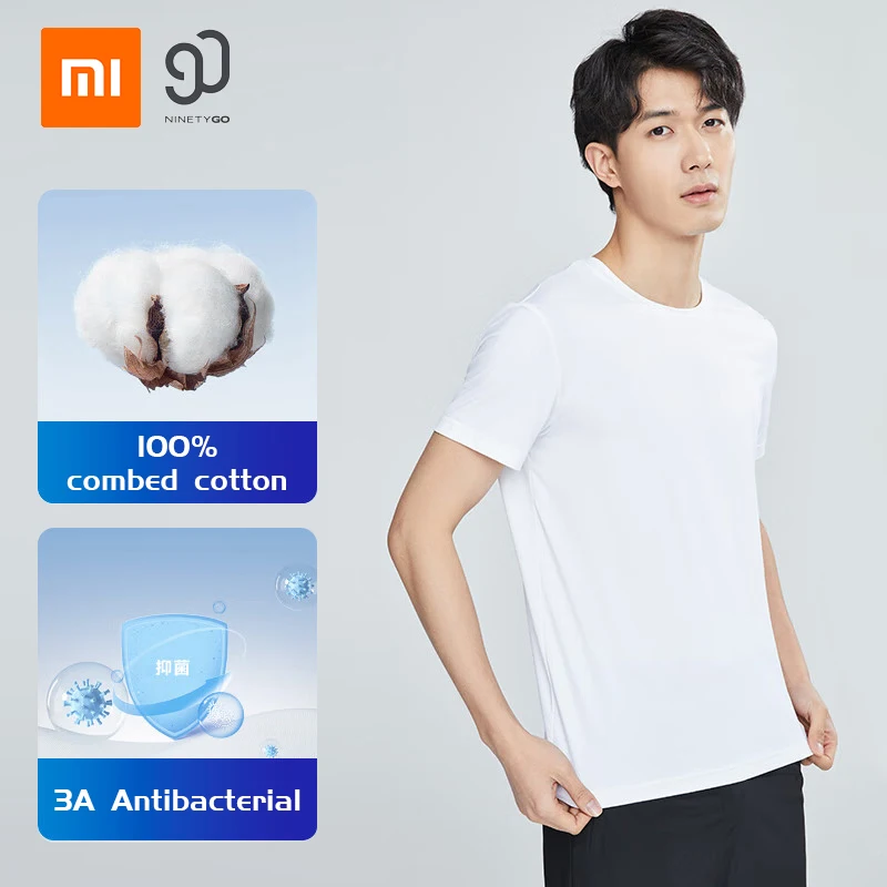 Xiaomi Mijia 90FUN T-shirts for Men Combed Cotton Spring Summer T Shirts 3A Antibacterial Sweat Absorption Running Body Building