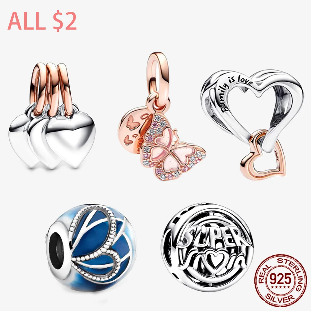 

925 Sterling Silver Charms Two-tone Openwork Infinity Heart Beads Fit Original Pandora Bracelet Gift DIY