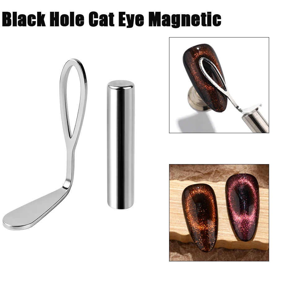 Strumento ausiliario per forchetta in ferro con effetto occhio di gatto cavo magnetico Cat Eye con foro nero per strumenti per accessori magnetici per smalto fai da te per nail art