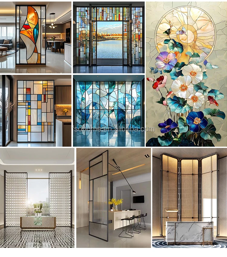 Modern Design Stainless Steel Metal Screen Partition Decorative Room Separator Divider with Glass for House & Office Interior