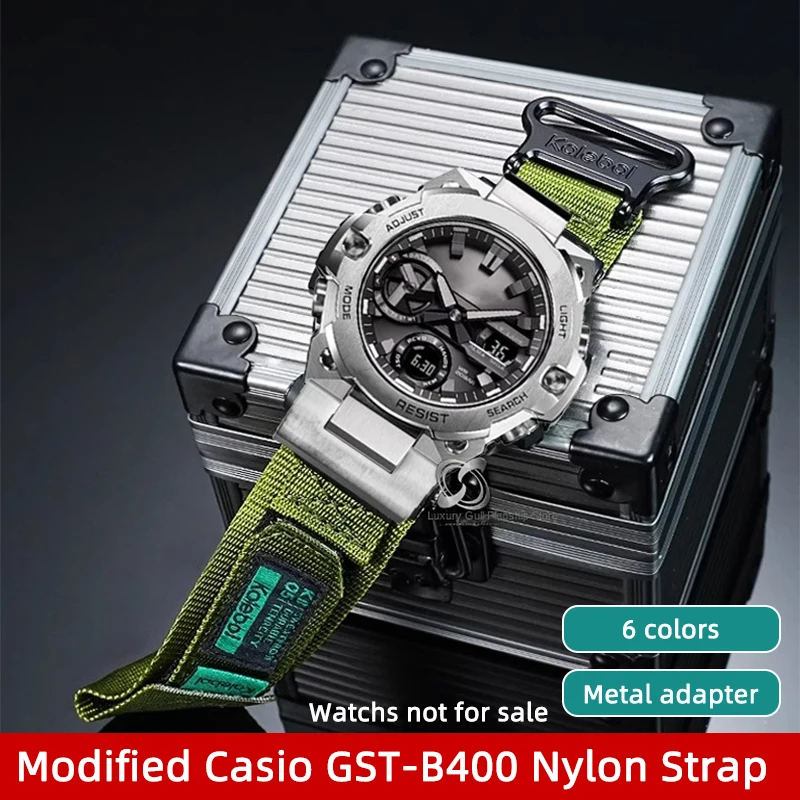GST B400 Refit Orange Black Blue Green Grey Nylon Strap+Stainless Steel Metal Adapter 22mm Watch Band Bracelet For CASIO G-STEEL
