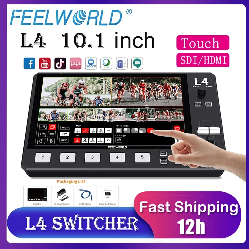 FEELWORLD L4 Multi-camera Video Mixer Switcher 10.1