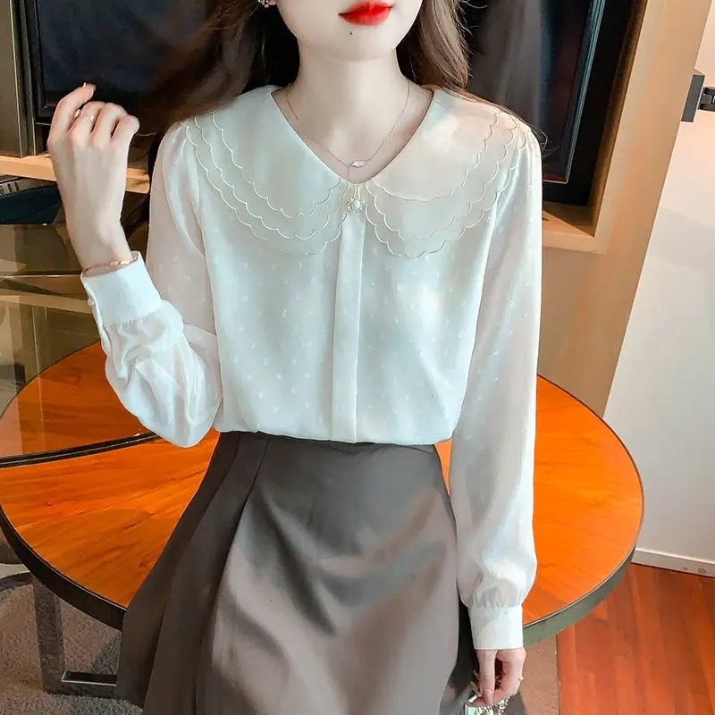 Blouses for Women Fashion 2024 Spring Autumn Elegant Chic Sweet Chiffon Shirts Casual Long Sleeve Solid Tops Blusas Femininas