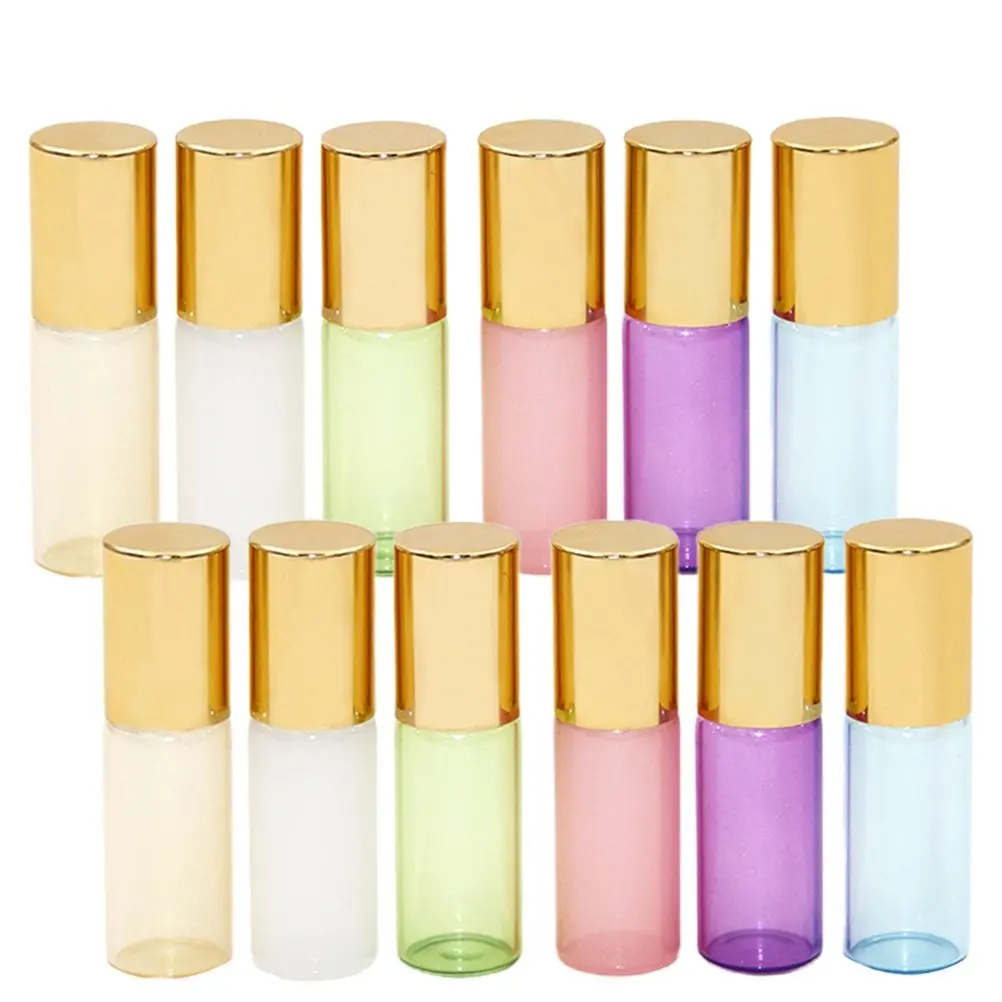 12Pcs Glass Essential Oil Roll-on Bottle Portable Leakproof Refillable Subpackaging Bottle for Travel Perfume Natural Oils