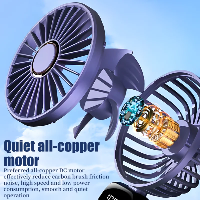 USB Handheld Mini Fan New 1800mAh Portable Fan Rechargeable 90° Foldable Fan 5 Speeds  Fan with Phone Stand And Digital Screen