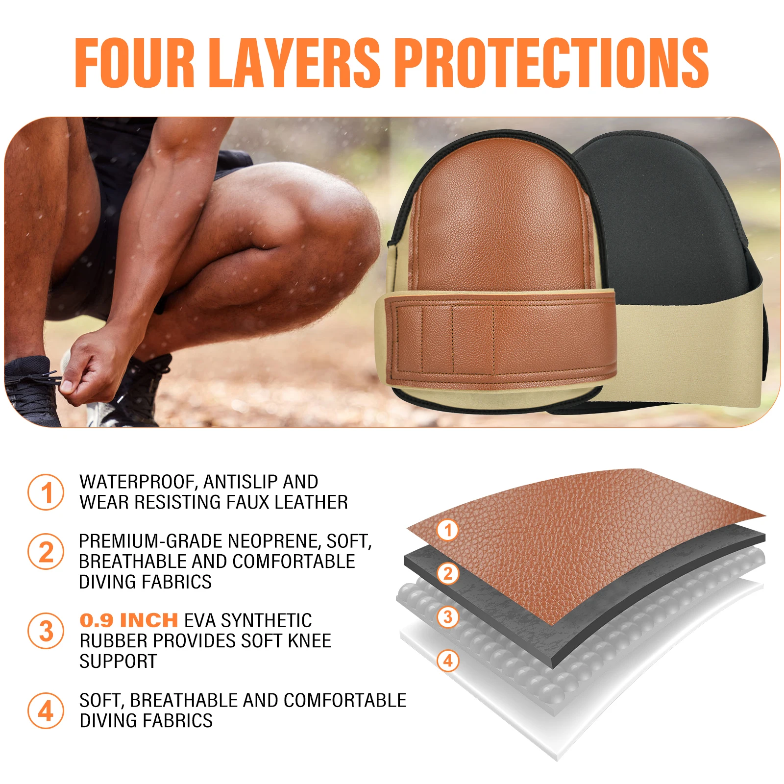 SuperSoft Leatherhead Safety Kneepads for Working Knee Protector Garden Mason, Large Size, in Pairs