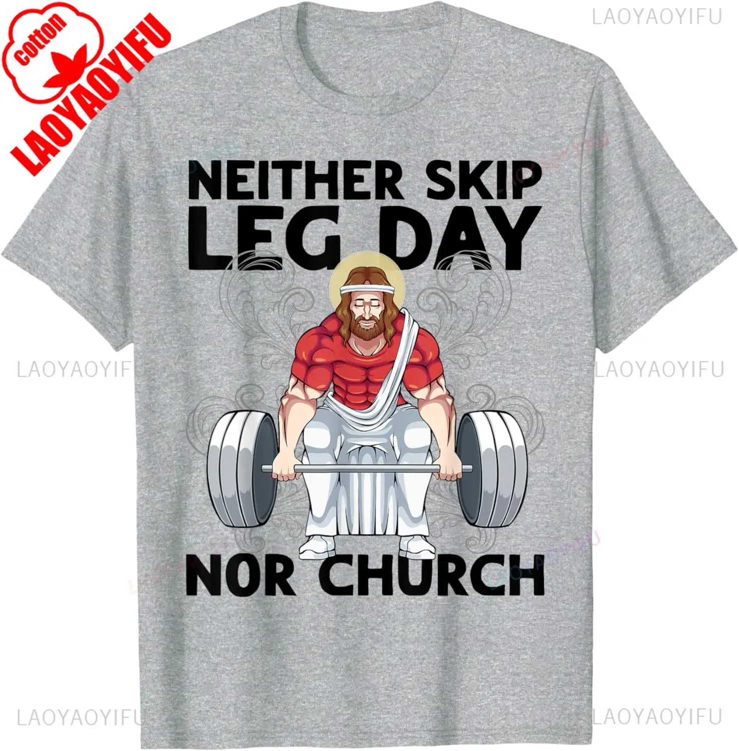 Neither Skip Leg Day Nor Church Men's Oversized T-Shirt, Jesus Weightlifting Graphic, Heavy Cotton Gym Humor Streetwear