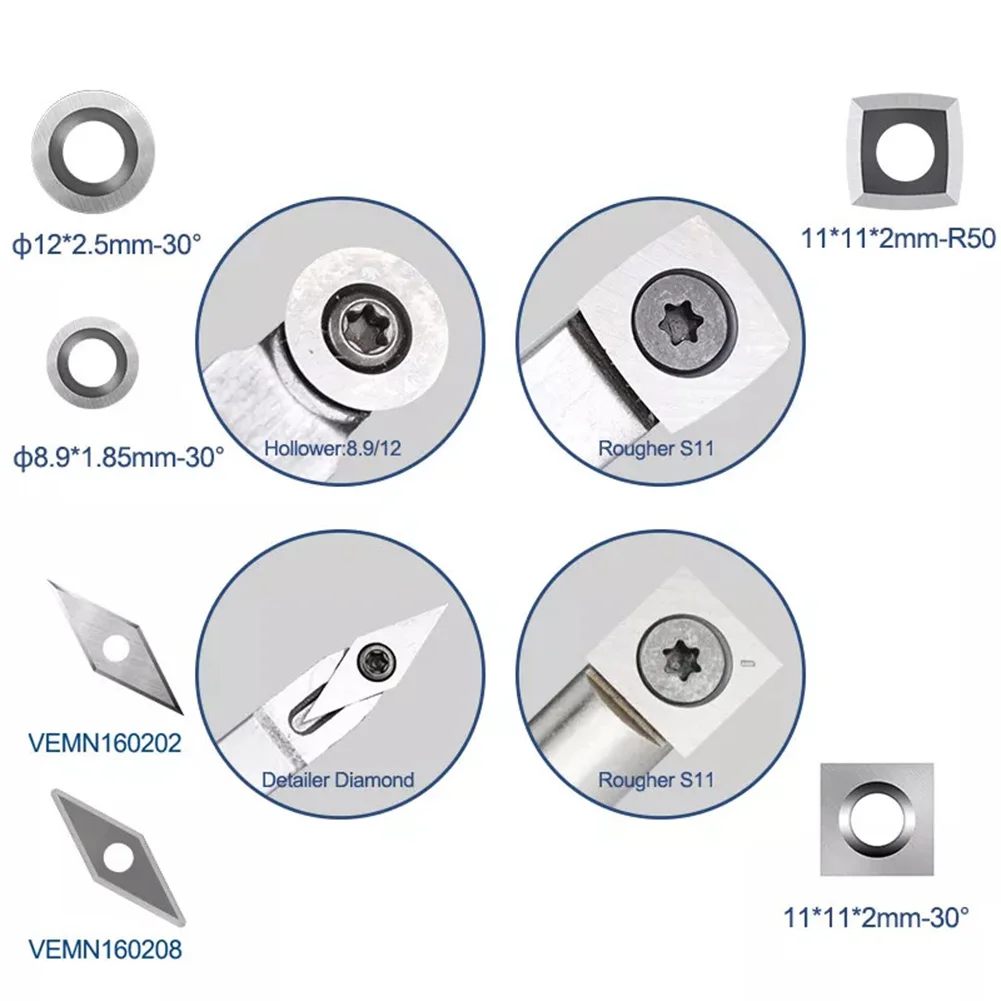 Carbide Cutter Inserts Set For Wood Lathe Turning Tool Carbide Tip Woodworking Carbide Tool Blade With Screws And Wrench