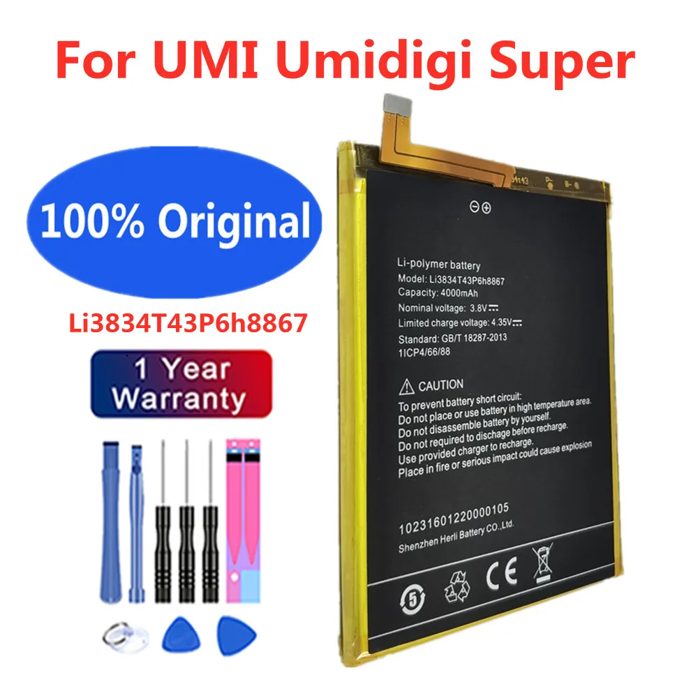 

100% Original Li3834T43P6H8867 4000mAh Replacement Battery For UMI UMIDIGI Super & MAX Smart Mobile Phone Batteria + Tool Kits