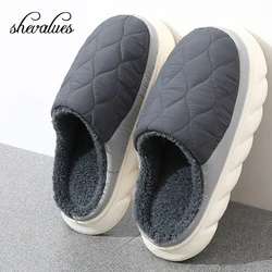 Shevalues Winter Men Slippers New Warm Home Fur Slippers Women Indoor Bedroom Plush Slippers Thick Soled Non-slip Cotton Shoes