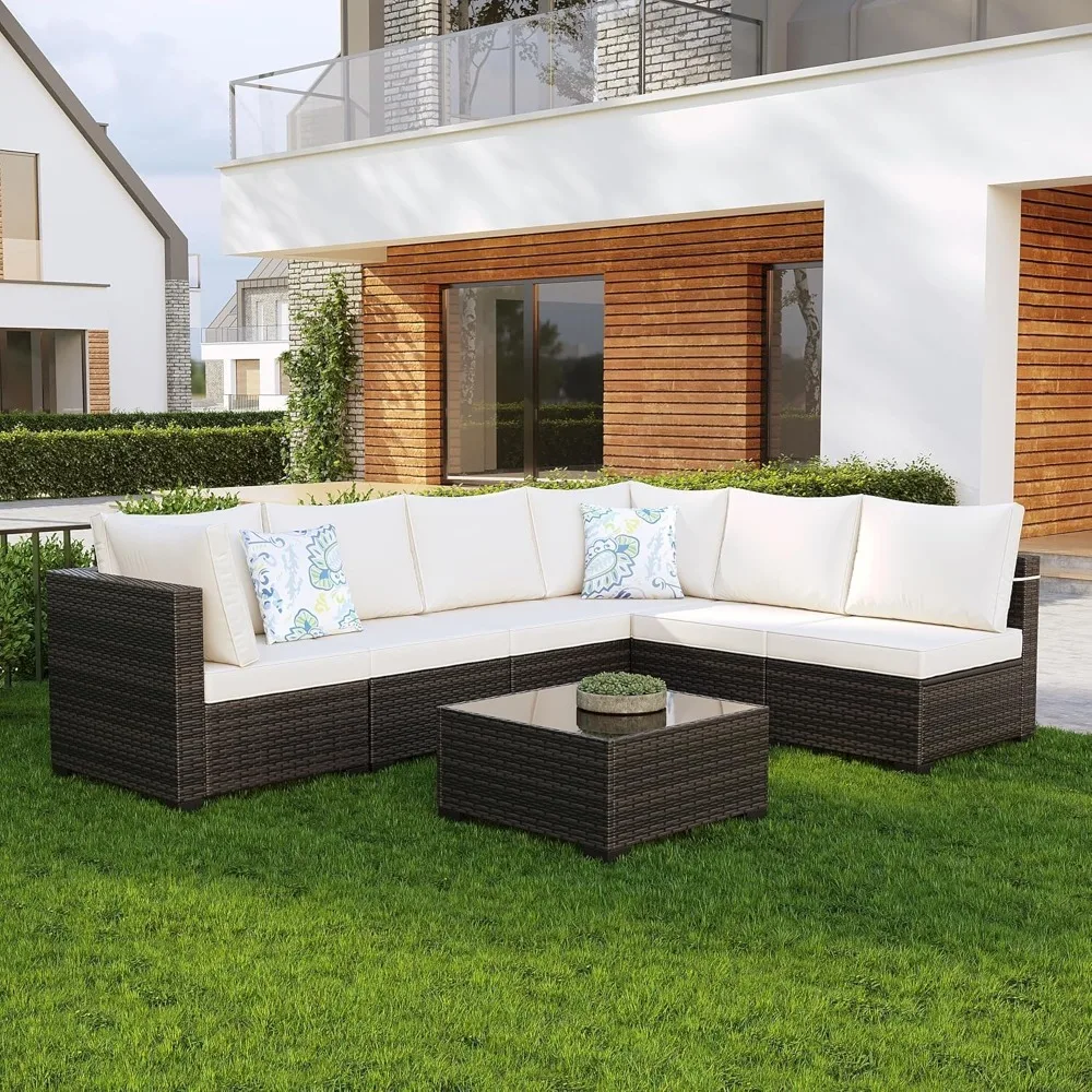 

7 Pieces Patio Furniture Set, Outdoor Sectional Rattan Sofa Set, Wicker Patio Conversation Set with Cushions and, Customized