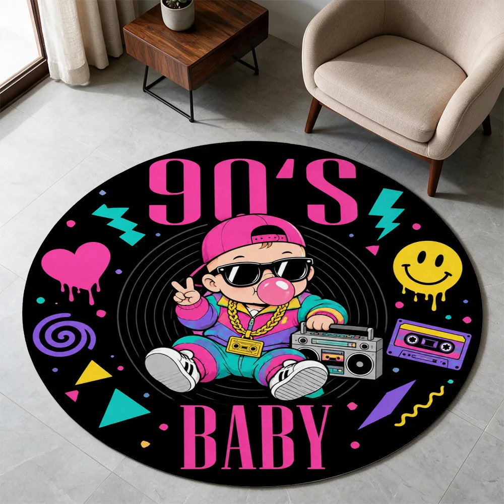Groovy 90s Baby Culture Nostalgia Area Rug Mat for Retro Pop Art Decor Gift