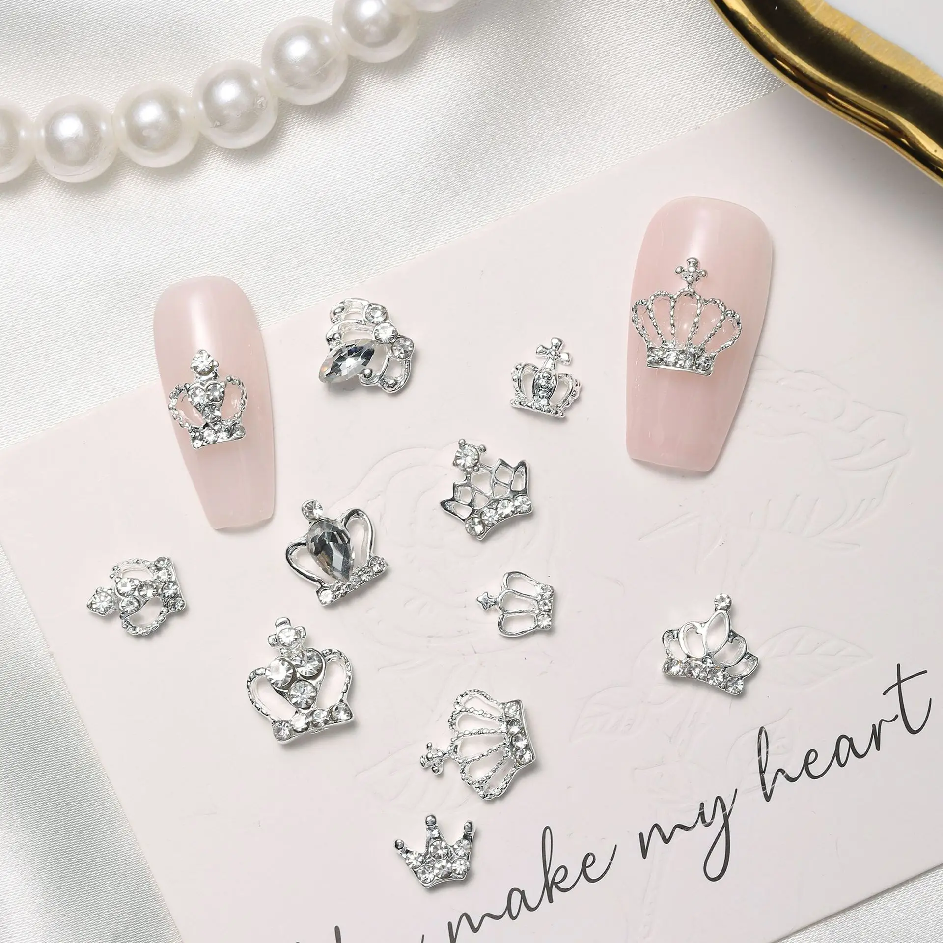 10pcs Silver Crown Design Nail Charms With Rhinestones Nail Art Accessories Nail Art Supplies For Women  Girls Nail Art Jewelry