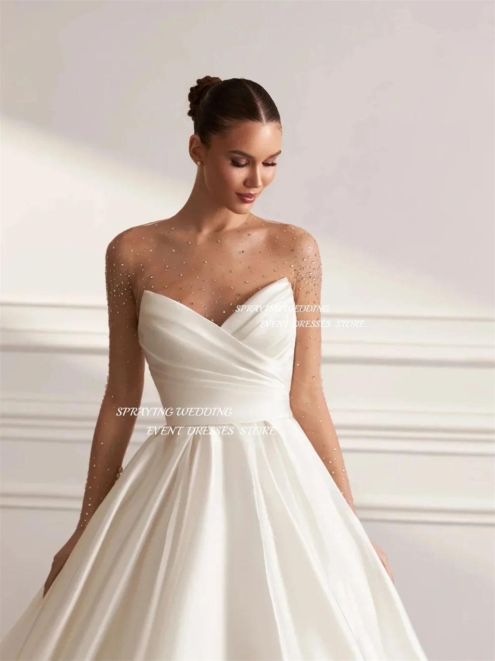 SPRAYING élégant ivoire Organza robes De mariée col en V perlé robes De mariée une ligne longue balayage Train Robe De Mariée personnalisé 2026