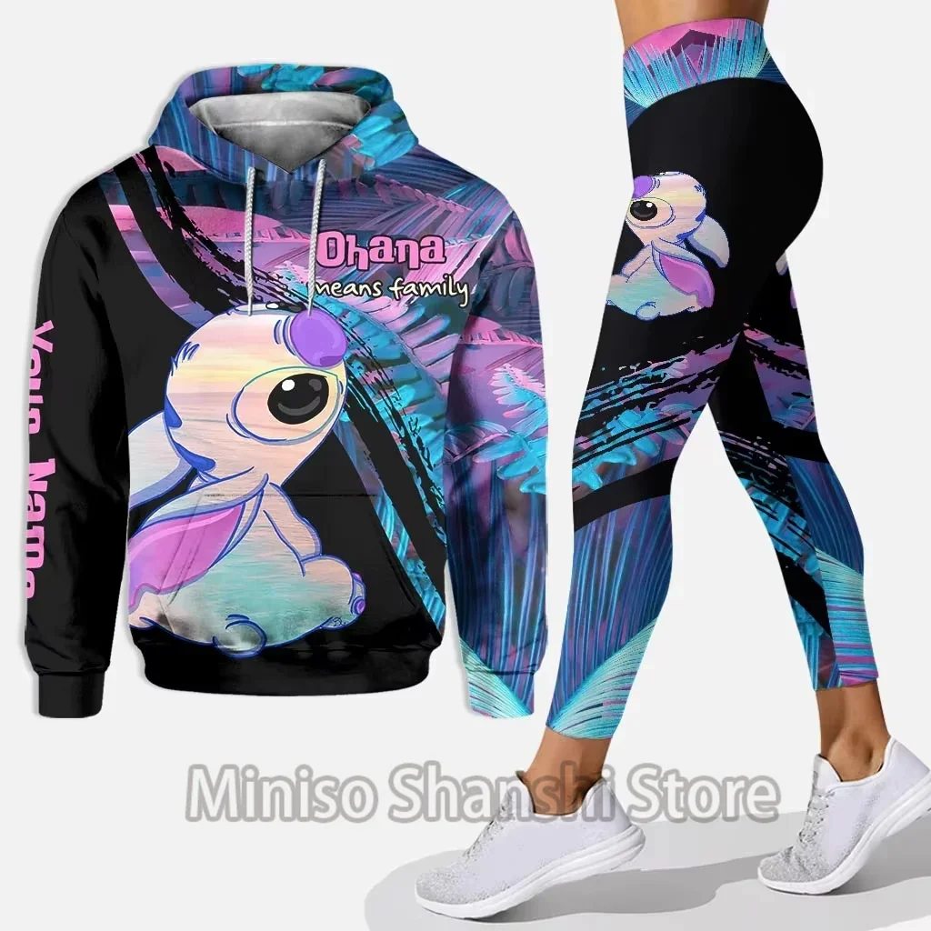 Disney Stitch 3D Hoodie Women\'s Hoodie Set Stitch Yoga Pants Sports Pants Women\'s Disney Yoga Hoodie Tights Fashion Sports Set