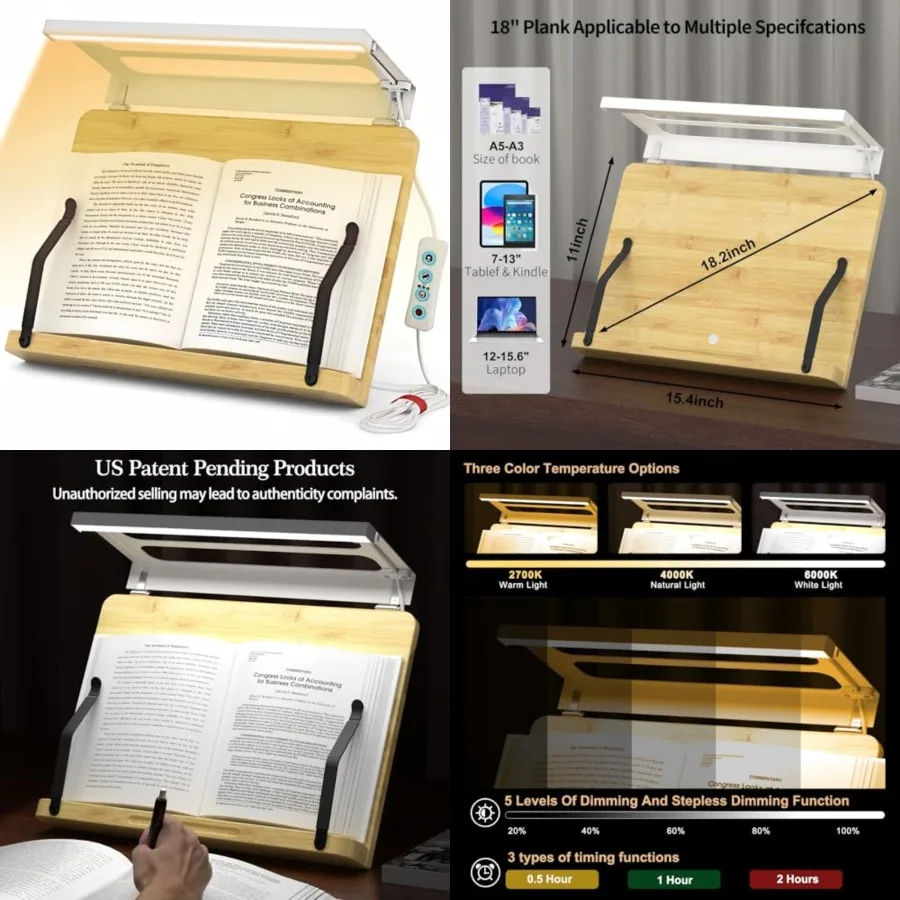 

Book Stand for Reading Adjustable and Foldable Book Holder with High CRI 90+ No-Flicker, Eye-Caring LED Light Anti-Blue Light a