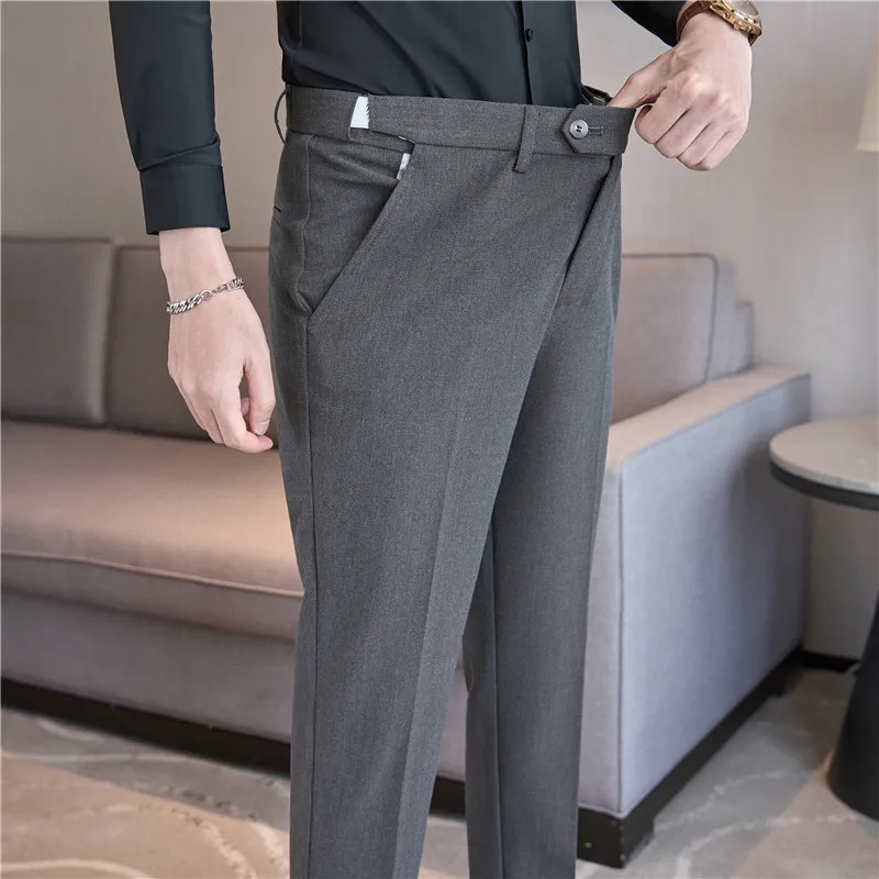 Men Suit Pant 2024 Autumn Elastic Waist Dress Pants Solid Business Casual Slim Fit Office Social Trousers High-quality Clothing