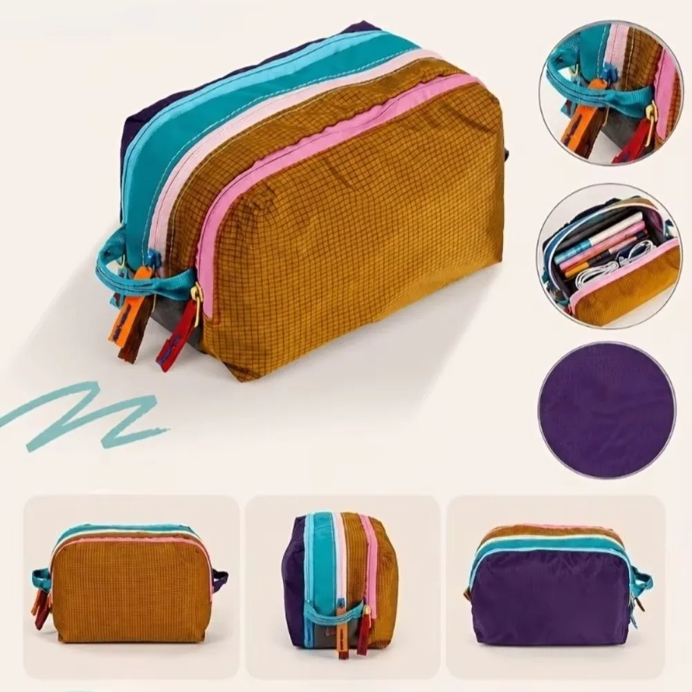 Multi-Compartment Toiletry Bag Dopamine Color Large Capacity Travel Organizer Bag Durable Layered Makeup Brush Storage Bag