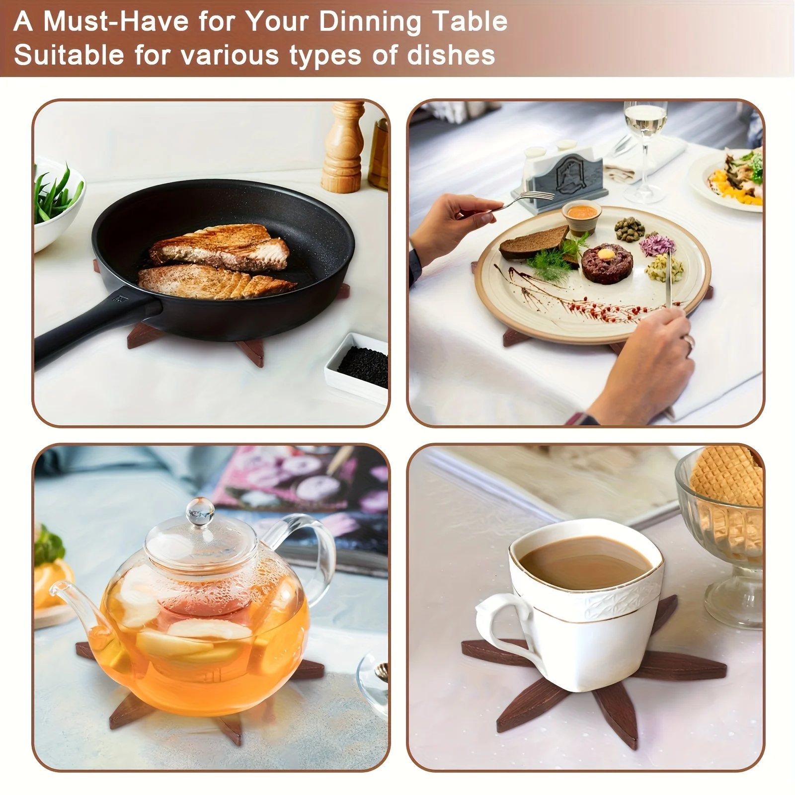 Wooden Insulating Coasters 3/4/5pcs Set Tree Design with Folding Placemats Anti Scald Heat Resistant Table Decor Mats Pot Holder