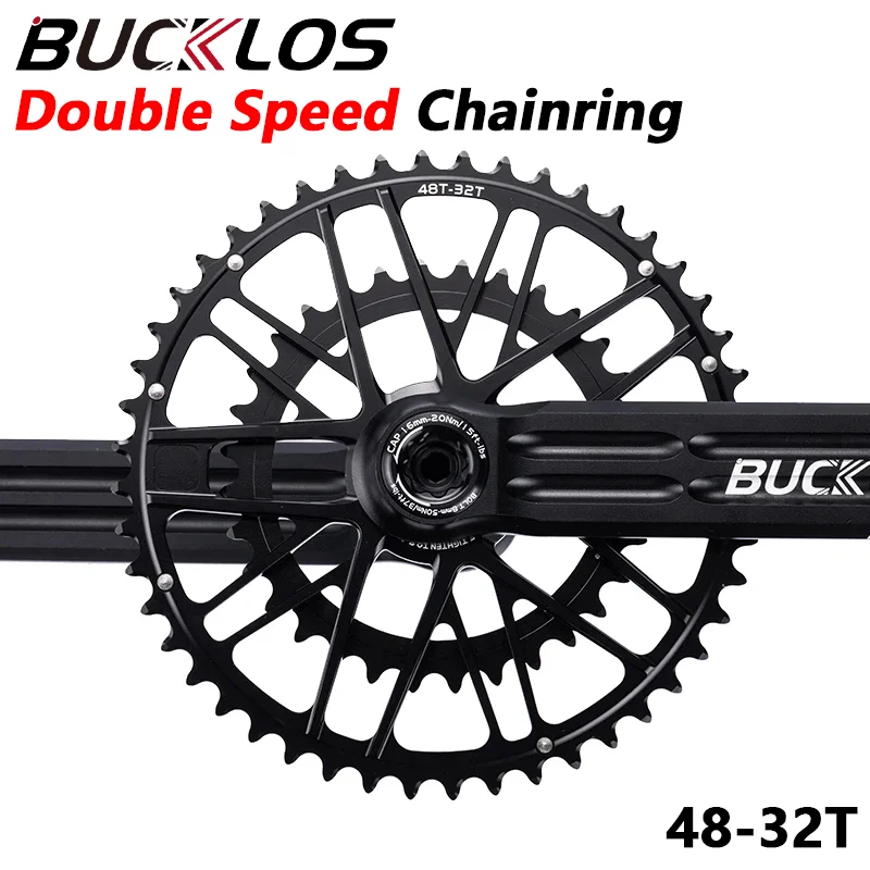 

BUCKLOS Road Bike Crankset 48-32T Double Speed Chainring Bike Crank Aluminum Alloy Cycling Crankset for GXP Bicycle Accessories